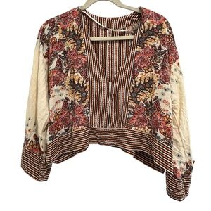 Free People Floral and Striped Long Sleeve Top boho cropped size S/P